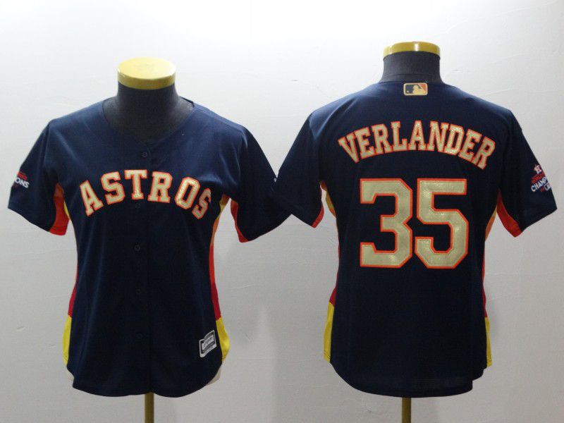 Women Houston Astros 35 Verlander Blue Champion Edition MLB Jerseys